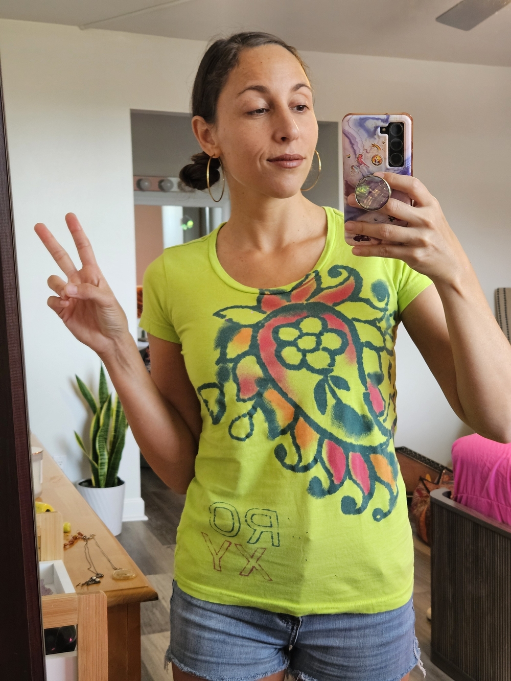 Roxy Lime Green Floral Graphic Y2K Surf Tee XS